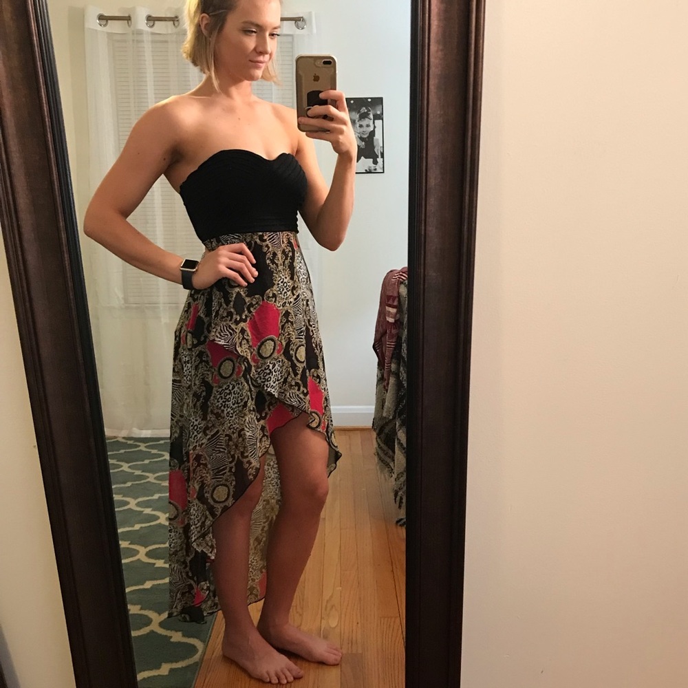 💃🏼Strapless High-Low flowy cheetah zebra dress